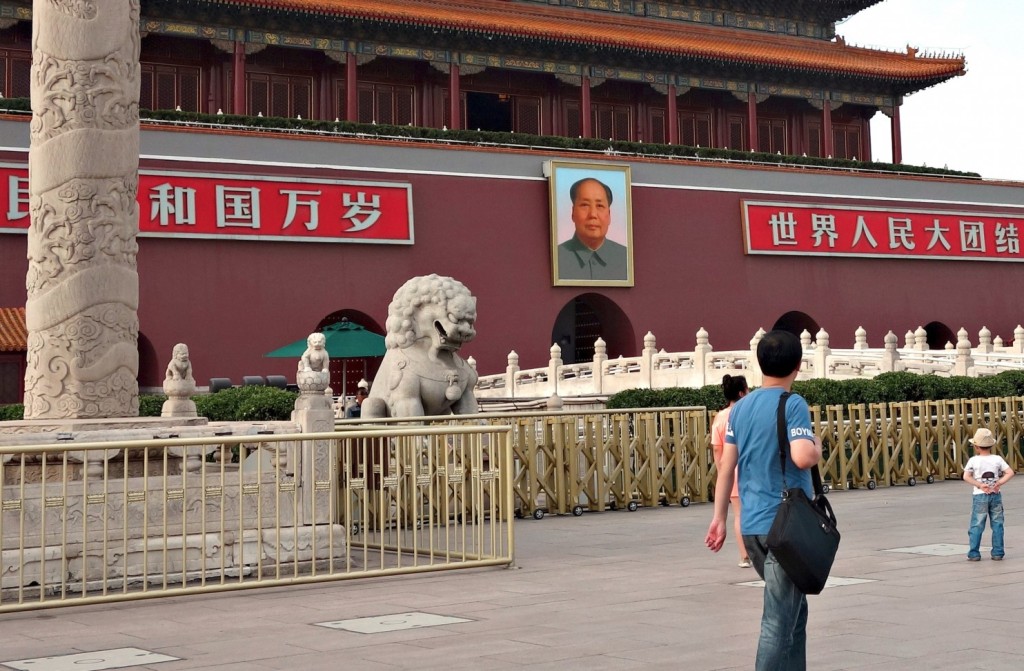 This photo taken on May 29, 2014 shows visitors walking on Tiananmen Square in Beijing. China's vast censorship machine does its utmost to wipe the slightest reference to the Tiananmen crackdown from books, television and the Internet, scrubbing the issue from public discussion and even from the minds of its younger generation. (Str/AFP/Getty Images)